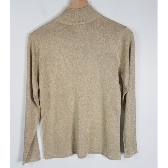 Vintage 90's Talbots Women's Sz. S Silk Blend L/S Gold Shimmer Turtleneck - Picture 5 of 6